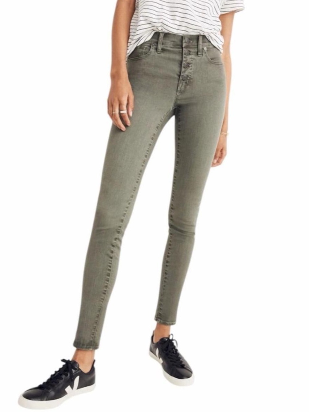 Madewell 9” High Rise Skinny Jeans Green Women’s 25 Button Front Stretch Denim